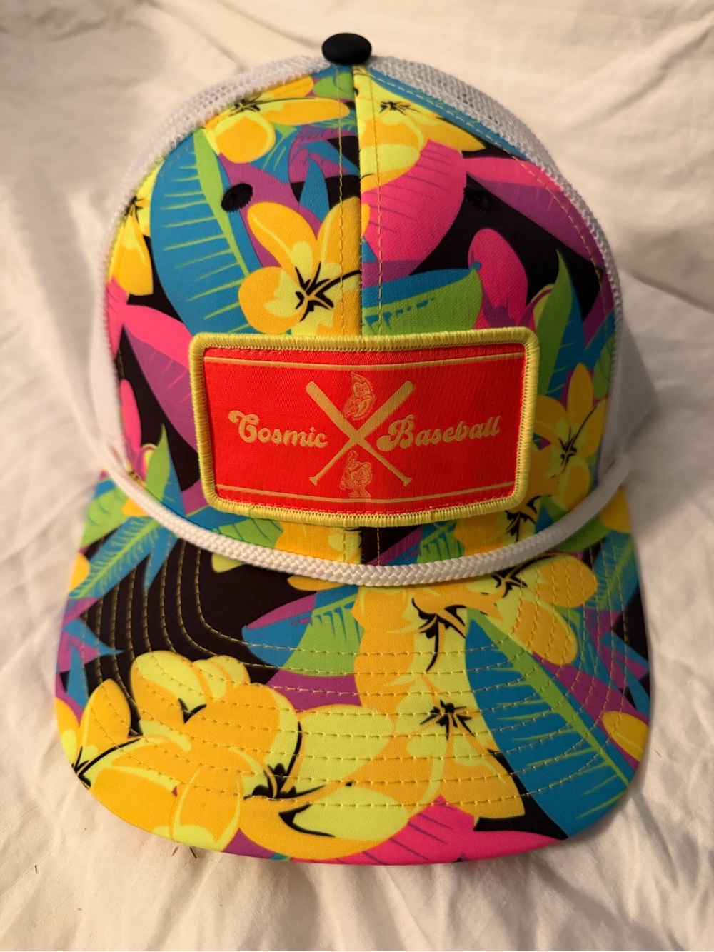 Cosmic Baseball Tropical Trucker Hat - Bright Floral Print